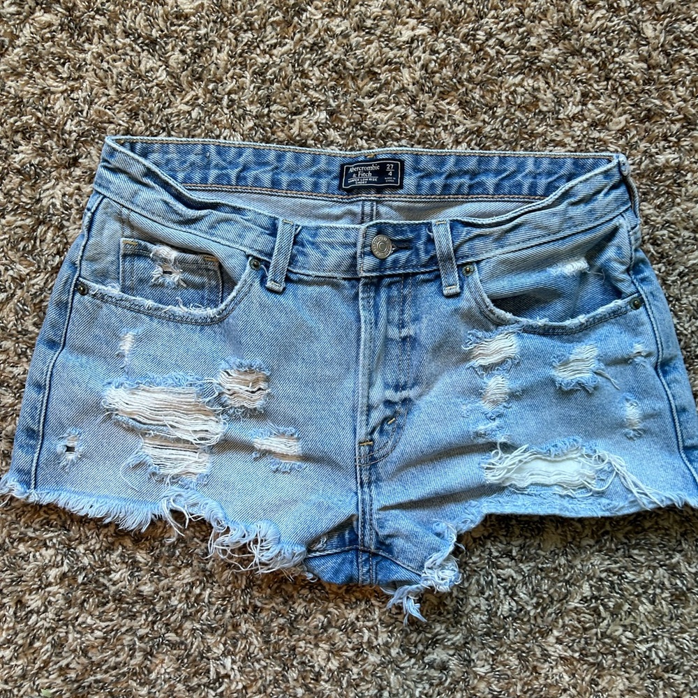 Abercrombie & Fitch Blue Jean Shorts Distressed Frayed Hem